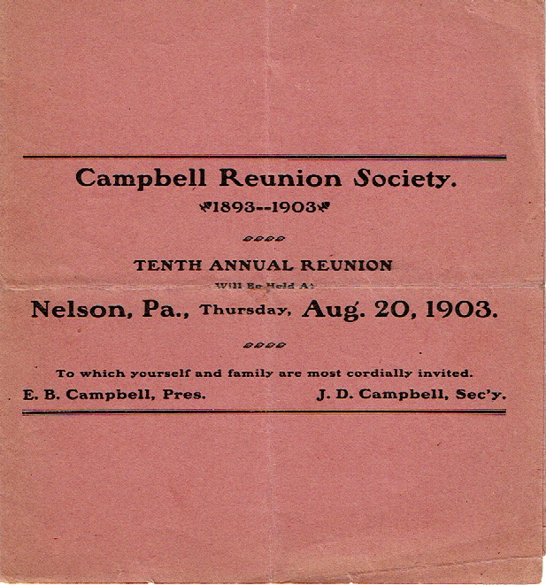 1903 Campbell Reunion Invitation Front Cover